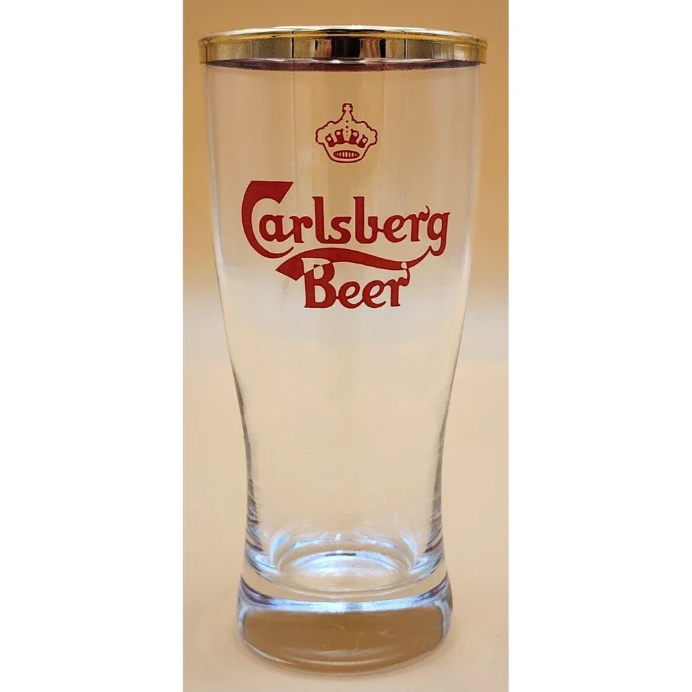1970s Denmark CARLSBERG BEER Red Crown 12oz ACL Glass Tavern Trove